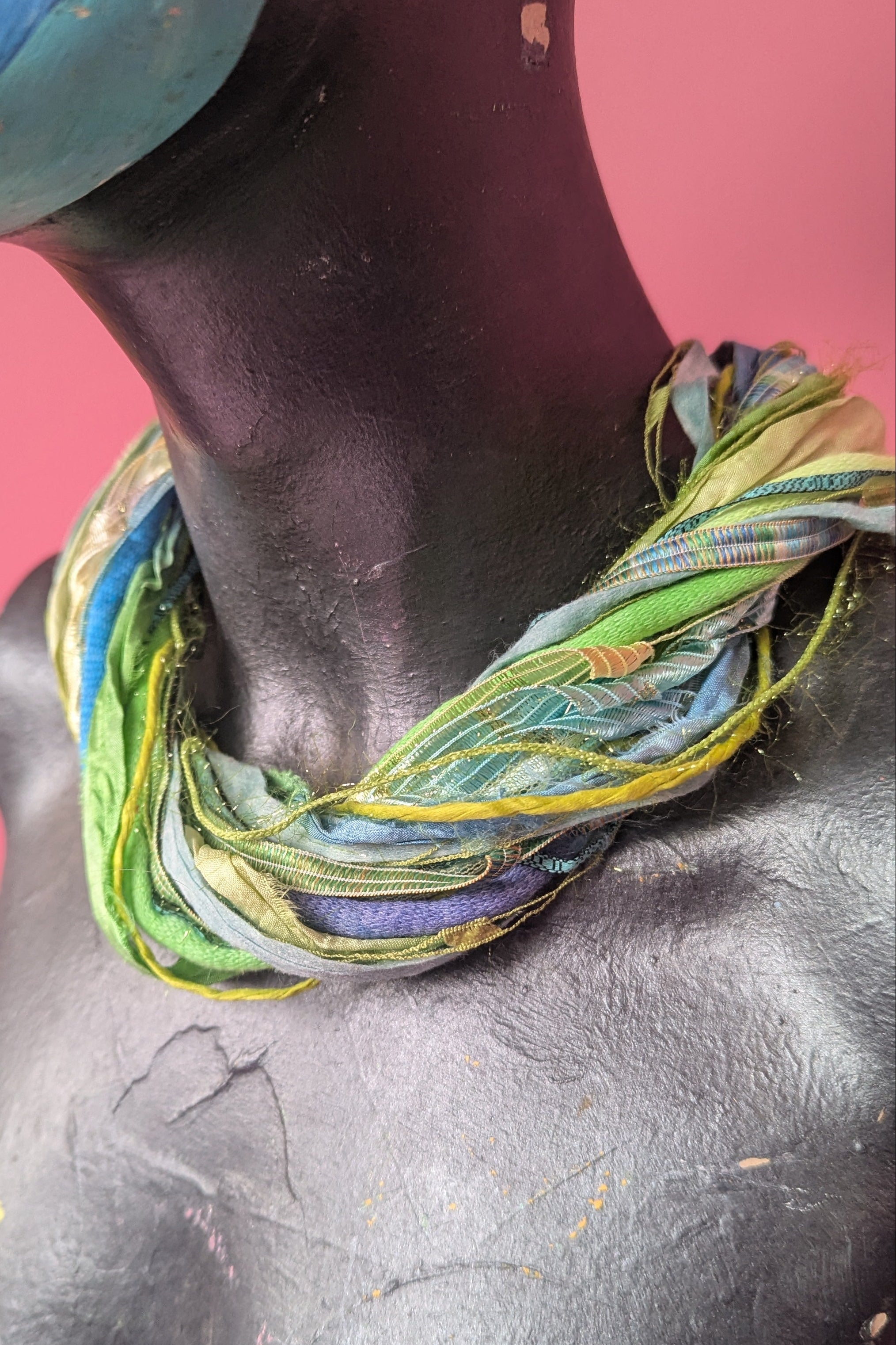 Silk Yarn Necklace in Turquoise and Lime - Megan Crook