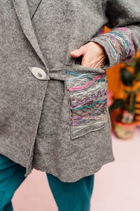 Embellished Short Wool Coat in Light Grey