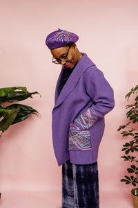 Embellished Short Wool Coat in Lilac