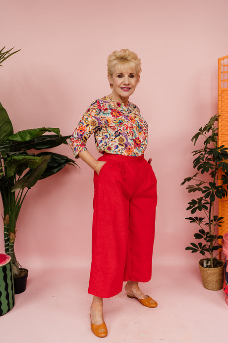 Pleated Culottes in Red Corduroy