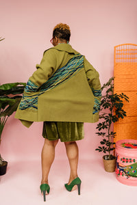 Embellished Short Wool Coat in Olive Green
