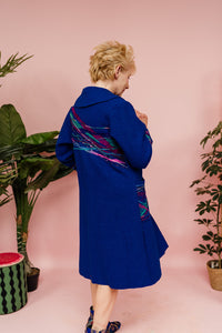 Embellished Long Wool Coat in Royal Blue