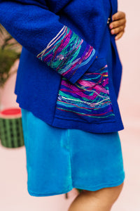 Embellished Cropped Wool Coat in Royal Blue