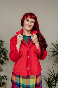 Corduroy Cropped Chore Jacket in Red