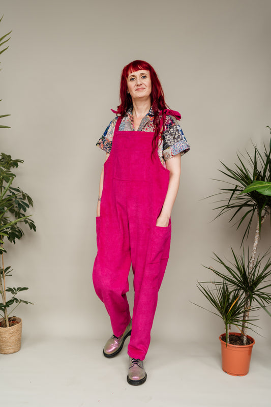 Corduroy Dungarees in Raspberry Pink