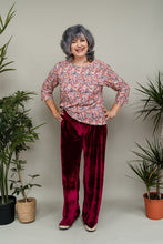 Load image into Gallery viewer, Velvet Straight Leg Trousers in Burgundy