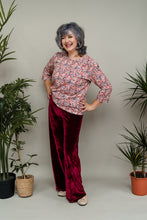 Load image into Gallery viewer, Velvet Straight Leg Trousers in Burgundy