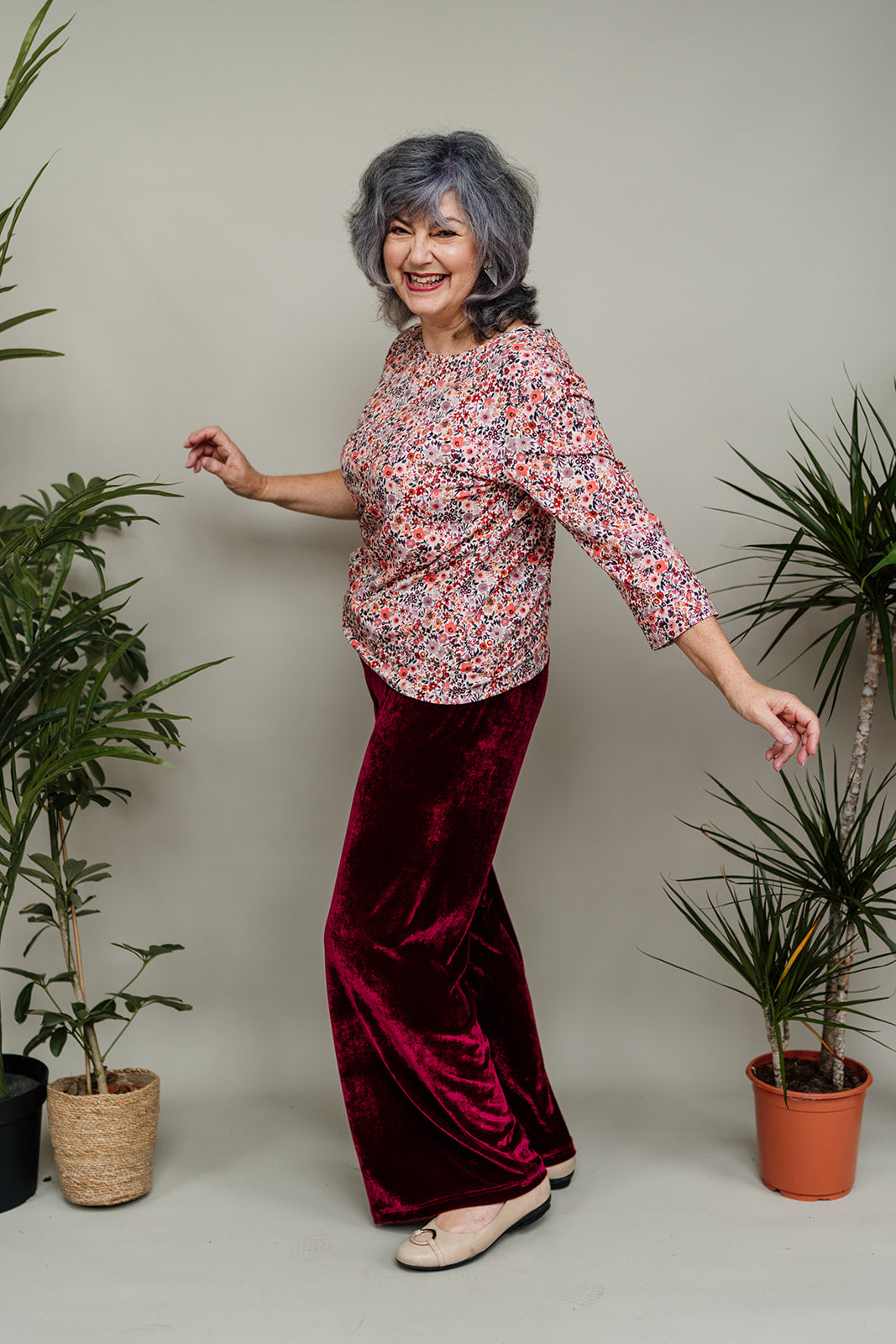 Velvet Straight Leg Trousers in Burgundy - Megan Crook