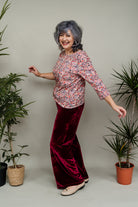 Velvet Straight Leg Trousers in Burgundy - Megan Crook