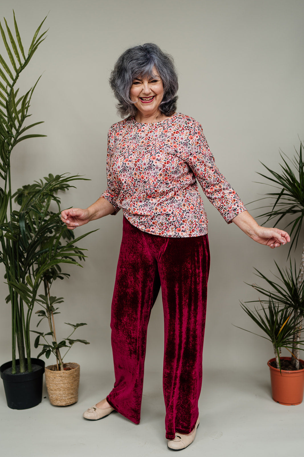 Velvet Straight Leg Trousers in Burgundy - Megan Crook