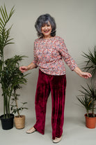 Velvet Straight Leg Trousers in Burgundy - Megan Crook