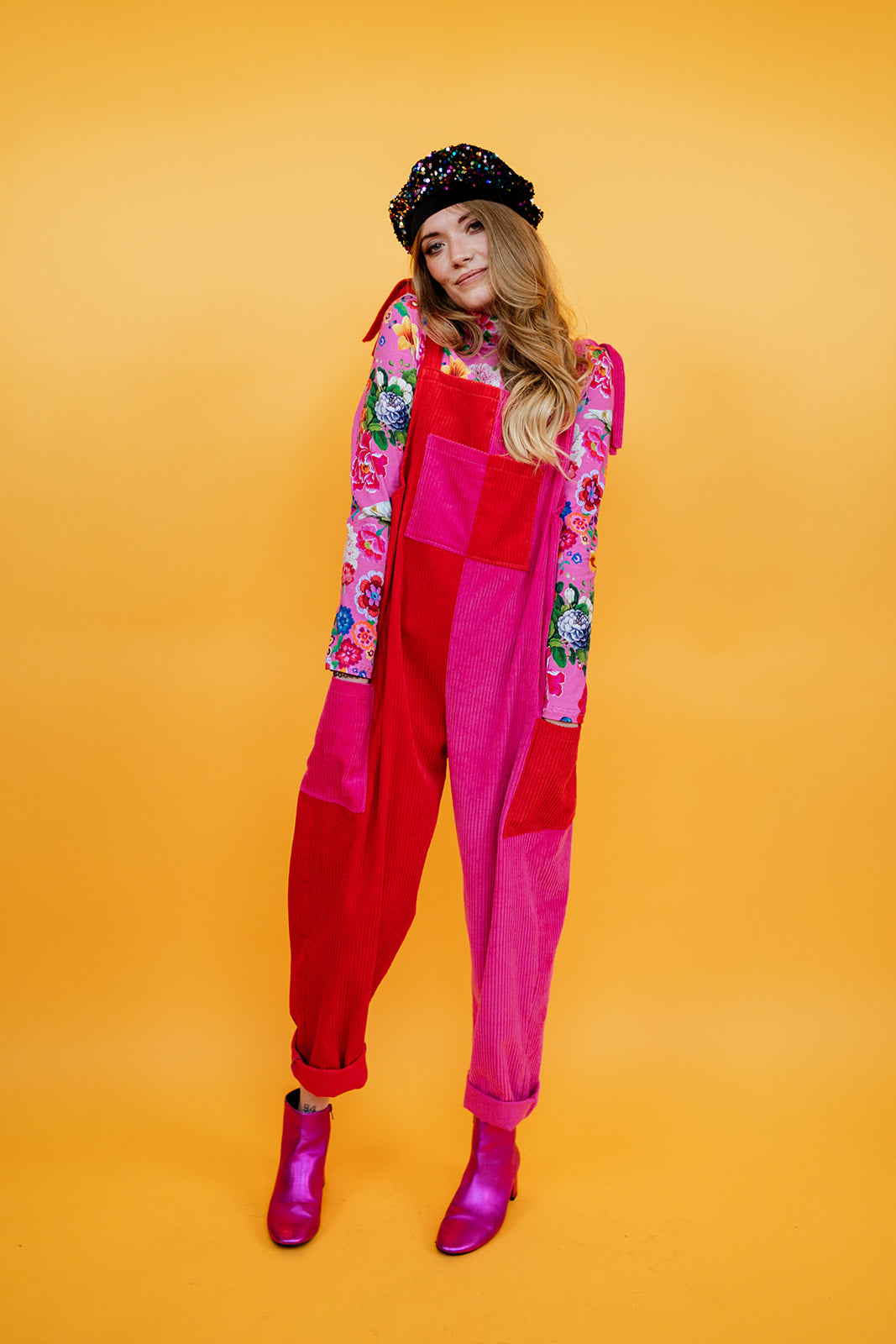 * Long Sleeved Turtleneck in Pink Floral Collage Print - Megan Crook