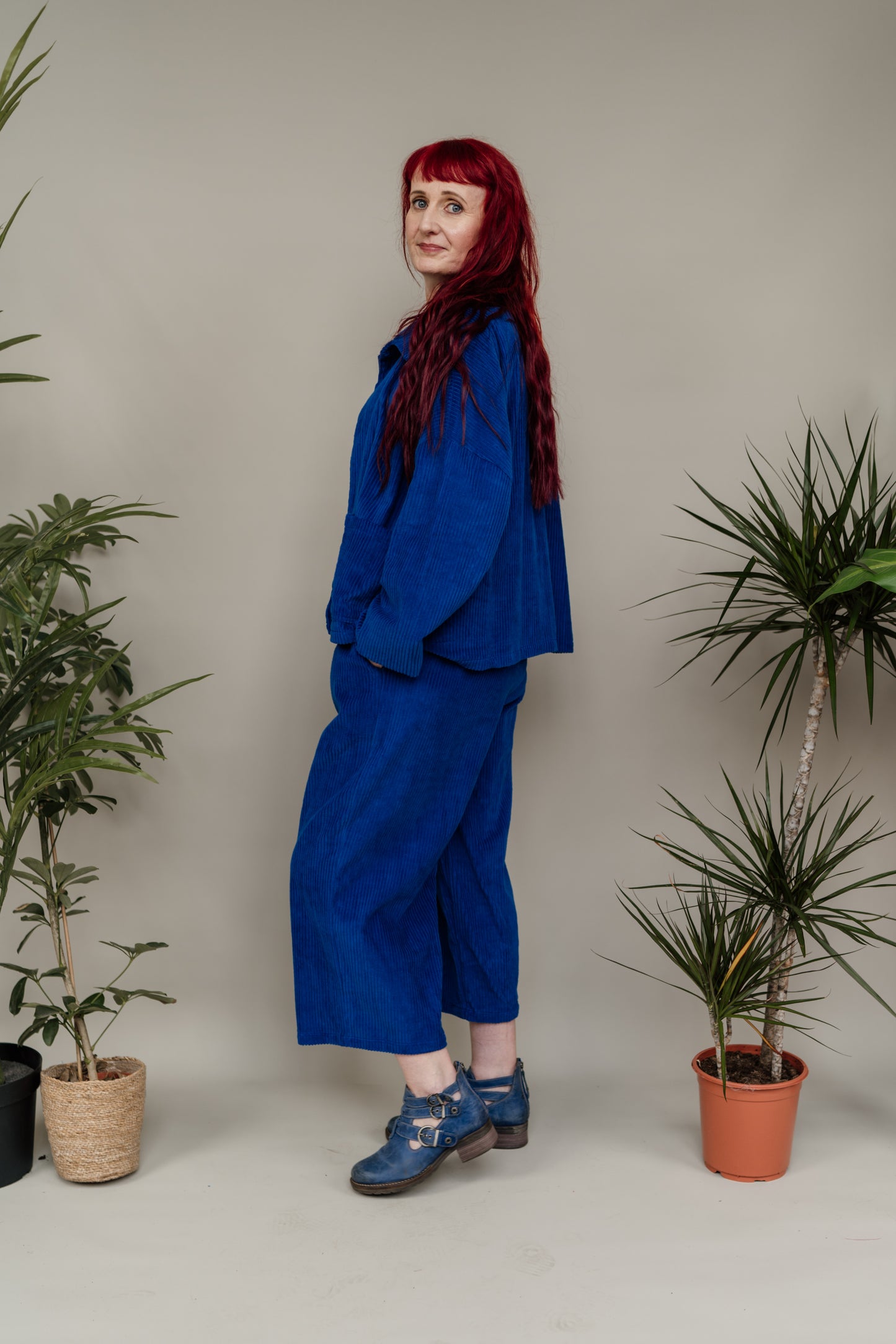 Corduroy Cropped Chore Jacket in Royal Blue