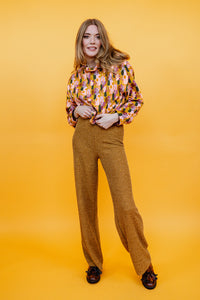 Funnel Neck Pullover in Mustard Abstract Paint