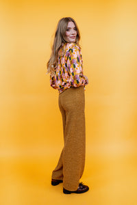 Knitted Straight Leg Trousers in Mustard