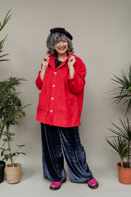 Corduroy Long Chore Jacket in Red
