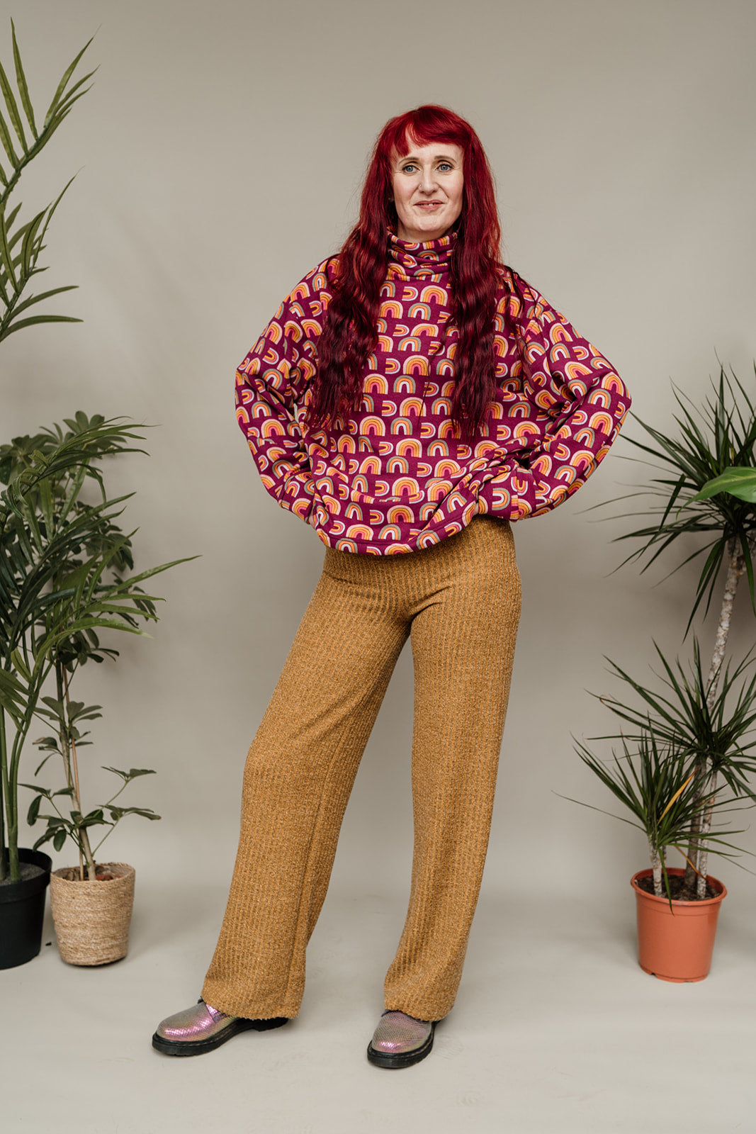 SALE Funnel Neck Jumper in Berry Rainbow XL - Megan Crook