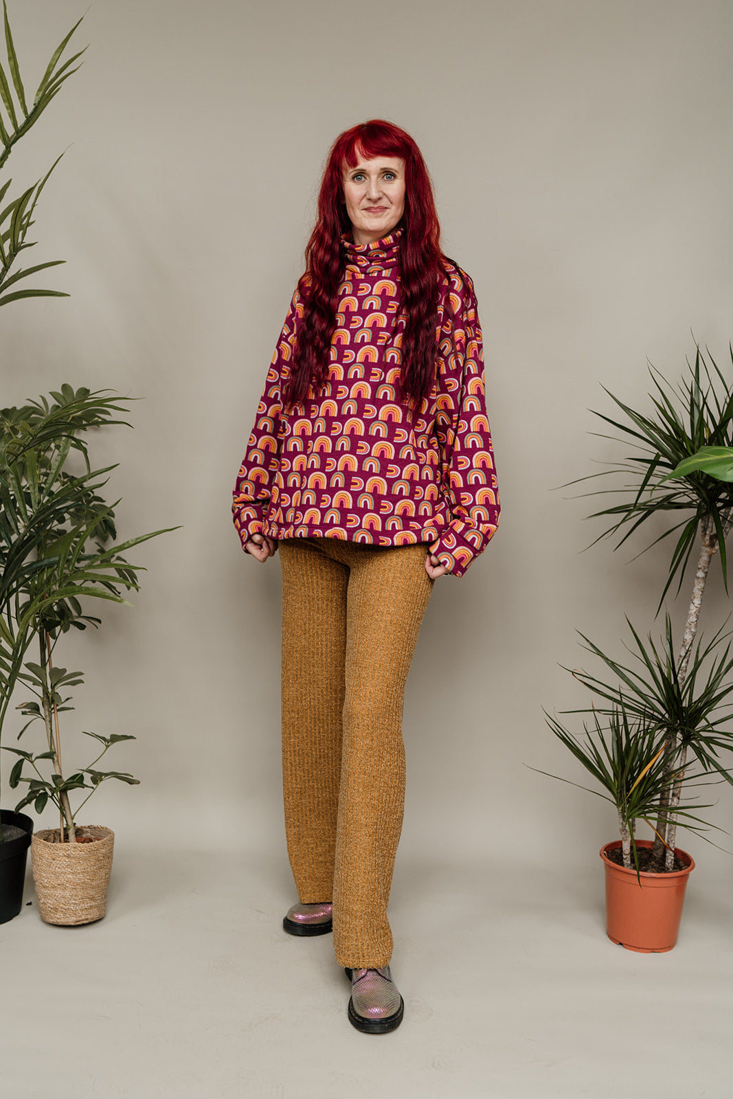 SALE Funnel Neck Jumper in Berry Rainbow XL - Megan Crook