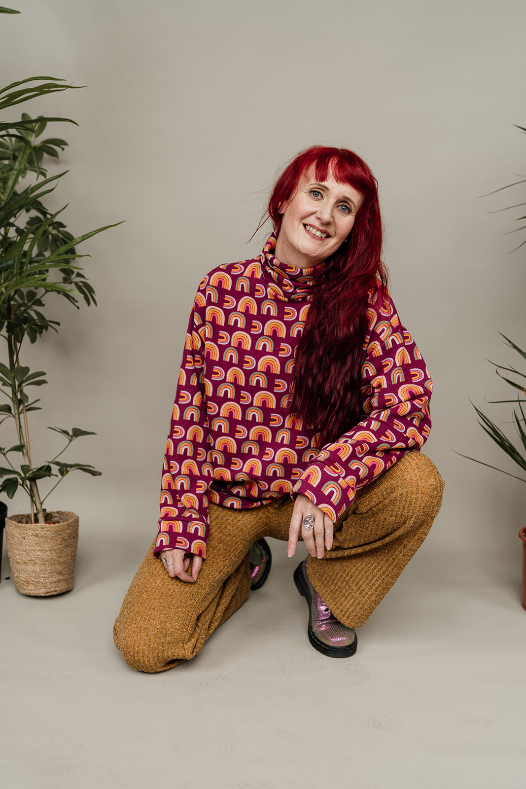 SALE Funnel Neck Jumper in Berry Rainbow XL - Megan Crook