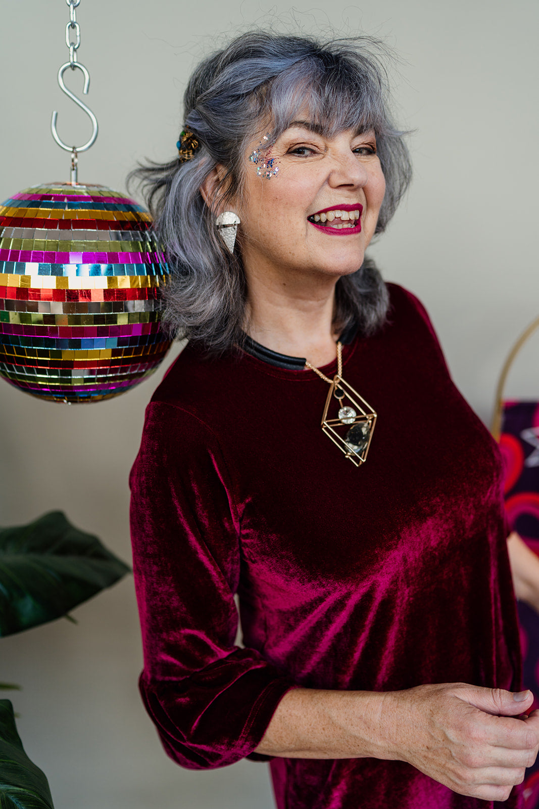 Velvet Ruffle Swing Dress in Burgundy - Megan Crook