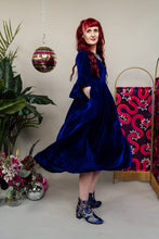 Load image into Gallery viewer, Velvet Ruffle Smock Dress in Royal Blue