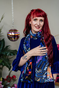 Velvet Scarf in Blue 80s Abstract