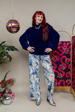 Load image into Gallery viewer, Velvet Straight Leg Trousers in Blue Floral