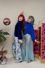Load image into Gallery viewer, Velvet Straight Leg Trousers in Blue Floral
