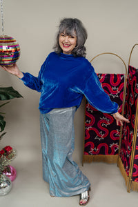 Front Yoke Flared Trousers in Silver Shimmer
