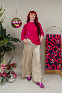 Front Yoke Flared Trousers in Gold Shimmer
