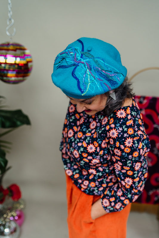 Embellished Beret in Teal