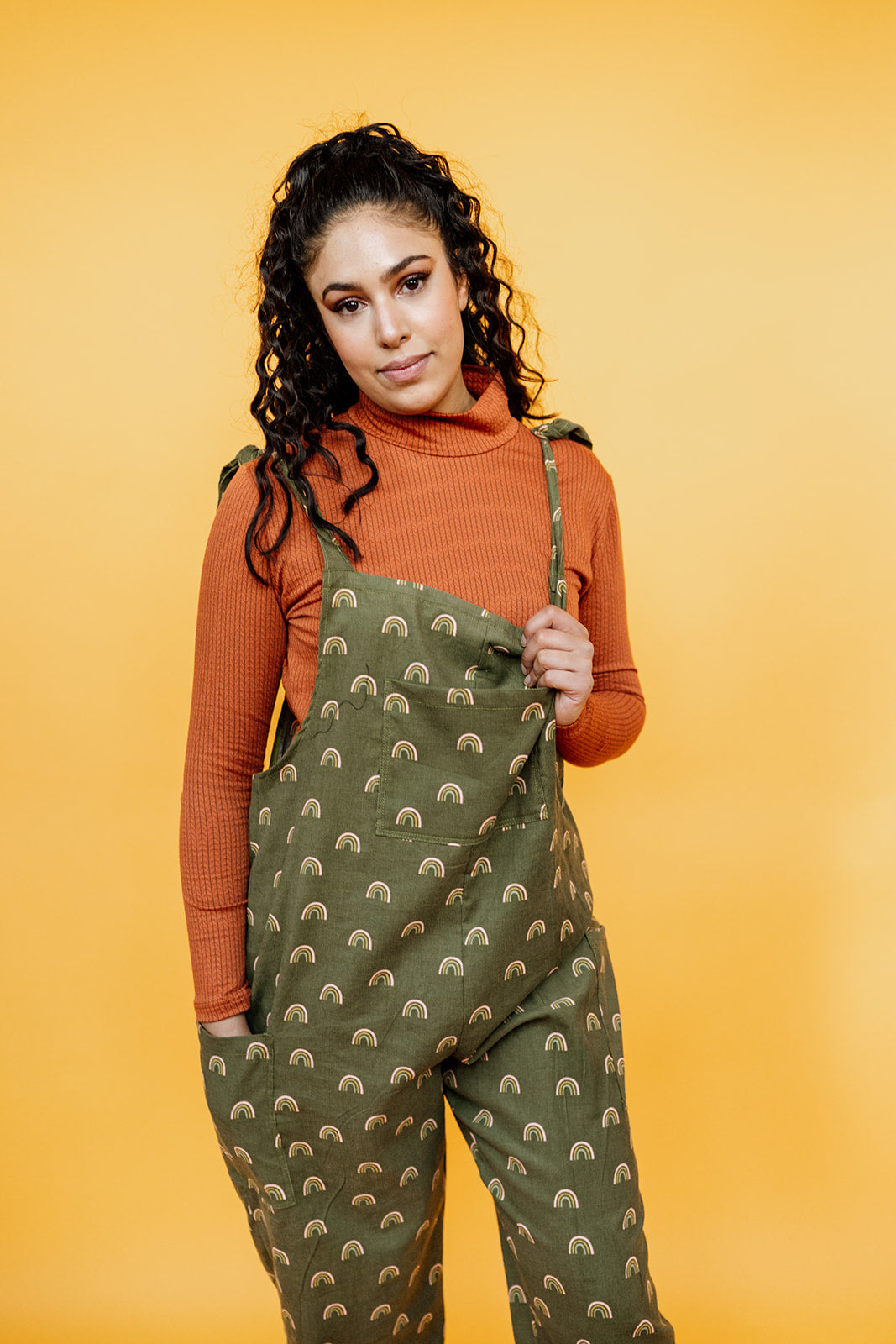 Rainbow Cord Dungarees in Khaki