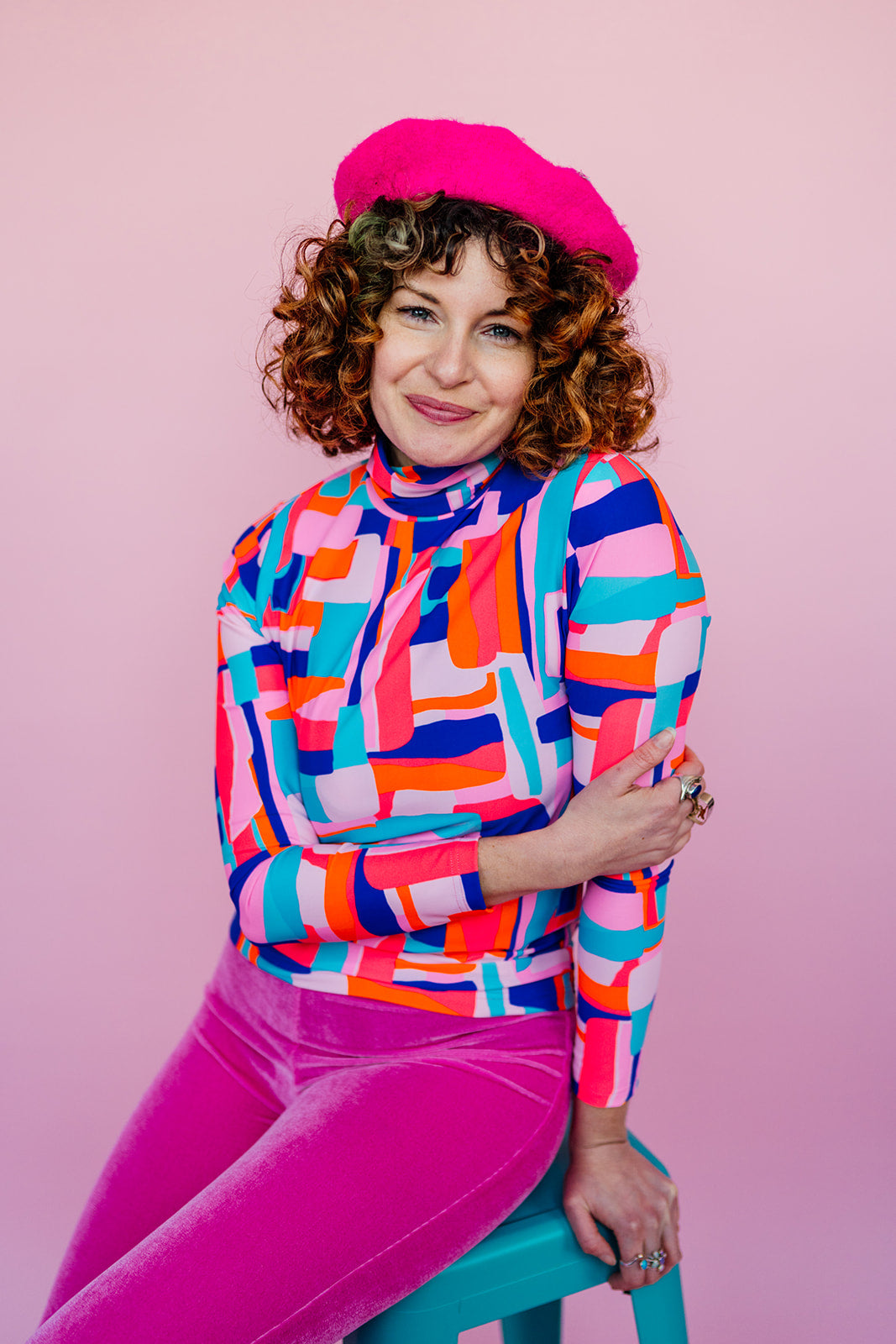 Long Sleeved Turtleneck in Sorbet Block - Megan Crook