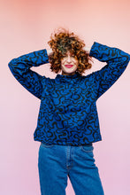 Load image into Gallery viewer, Funnel Neck Pullover in Blue Squiggle Print