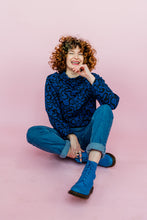 Load image into Gallery viewer, Funnel Neck Pullover in Blue Squiggle Print