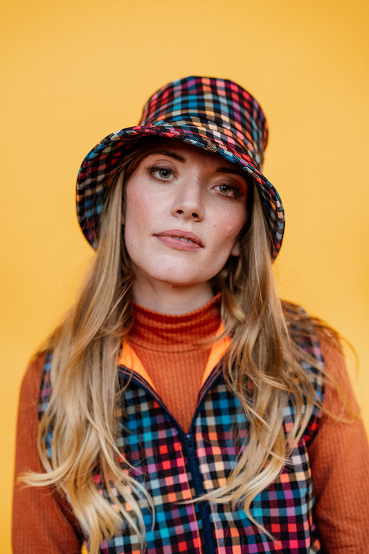 Rain Hat in Digital Plaid Print