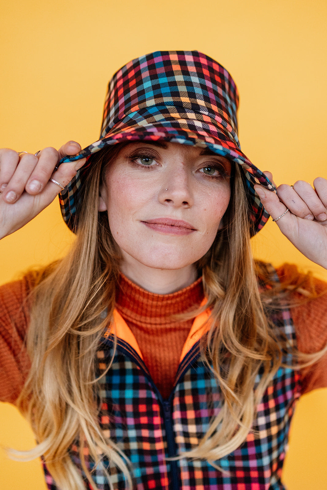 Rain Hat in Digital Plaid Print