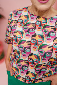 Smock Top in Rainbow Faces