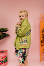 Load image into Gallery viewer, Embellished Cropped Wool Coat in Lime Green