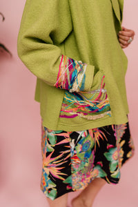 Embellished Cropped Wool Coat in Lime Green
