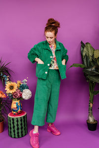 Corduroy Cropped Chore Jacket in Emerald Green