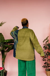 Embellished Denim Chore Jacket in Olive Corduroy