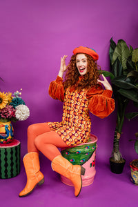 Corduroy Pinafore Dress in Retro Wallflower
