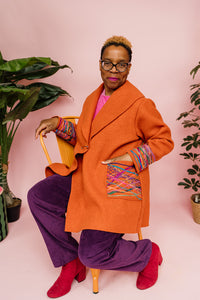 Embellished Short Wool Coat in Orange