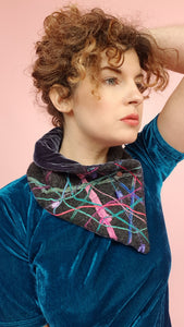 Embellished Wool & Velvet Neck Wrap in Charcoal