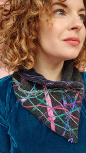Embellished Wool & Velvet Neck Wrap in Charcoal