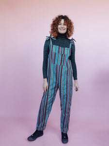 Woven Stripe Dungarees in Teal