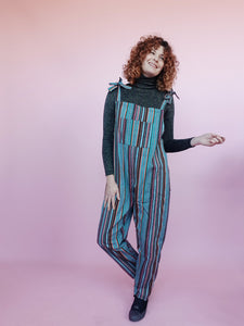 Woven Stripe Dungarees in Teal