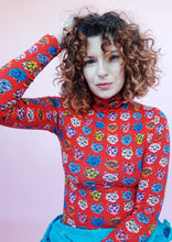 Load image into Gallery viewer, Long Sleeved Turtleneck in Red Cat Print