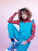 Load image into Gallery viewer, Embroidered Cord Dungarees in Turquoise